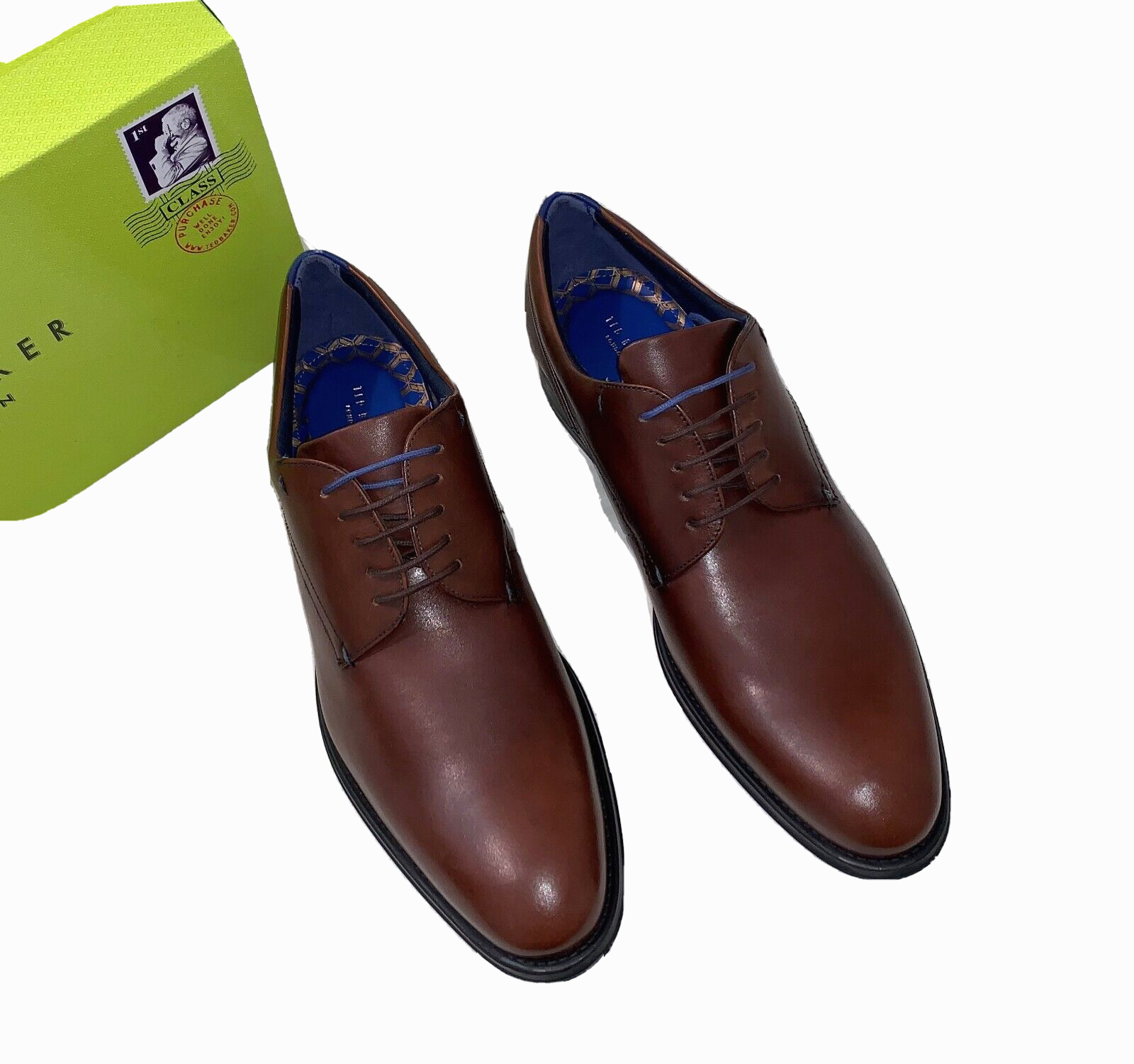SAOLA Scarpe Ted Baker London Jusdim Plain Toe Derby da uomo in pelle marrone taglia US 12 EU 45
