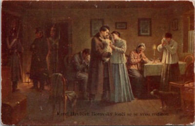 Karel Havlicek Borovsky louci Se Svou Rodinou Vintage Postcard Spc15