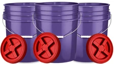 5 Gallon Bucket pail with Screw on Lid- Food Grade -BPA Free ( 3 Pack)PURPLE RED