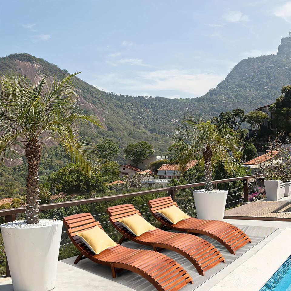 Devoko Patio Chaise Pool Lounge Outdoor Folding Wooden Lounge Chair for