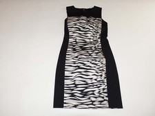 T Tahari Women's Sleeveless Sheath Dress Size 6 Black Beige White Above Knee