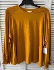 LC Lauren Conrad Womens Plus Size 3X Ruffle Long Sleeve Crewneck Cotton Top  NWT
