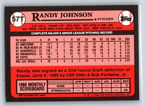 1989 Topps Traded - #57T Randy Johnson (RC) - Bild 2 von 2