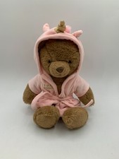 FAO Schwarz Plush Brown Teddy Bear Pink Pajamas Unicorn Removable Bath Robe 12"