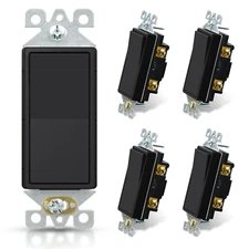 ELEGRP Matte Black Single Pole Decorator Light Switch, 15Amp, 120/277V, Decorati