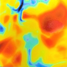 2x2" System 96 Thin Black - Fusion Cyan Dark Dark Red 96 COE Dichroic Glass Fuse