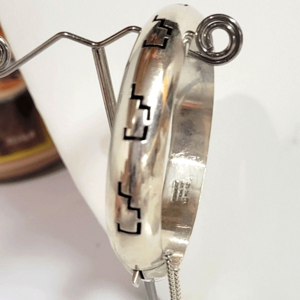 TAXCO MEXICO SOLID 925 HINGED BANGLE BRACELET wit… - image 1