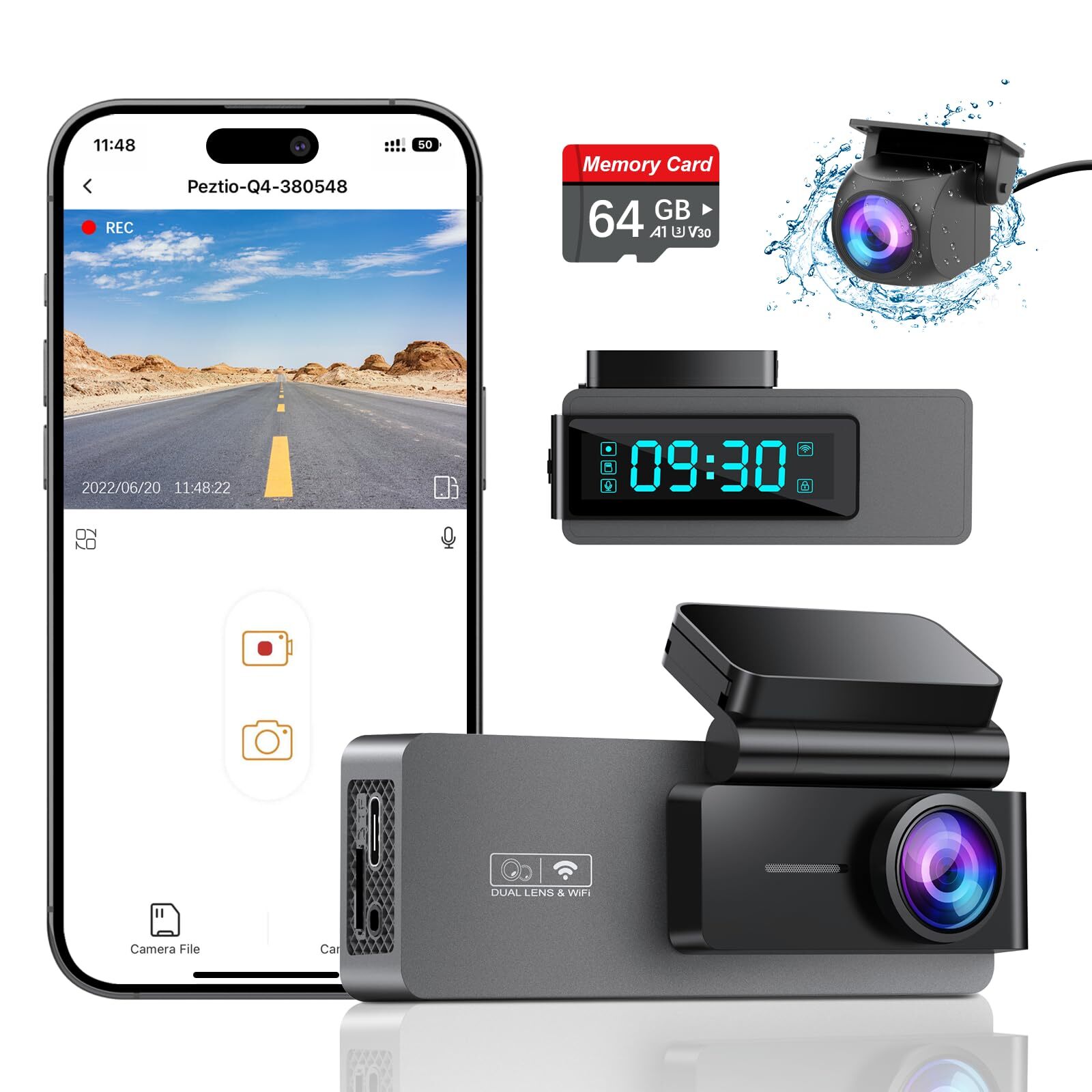 Dash Cam Front And Rear 4k+1080p Free 64gb Card Builtin Wifi Dash Camera For Car