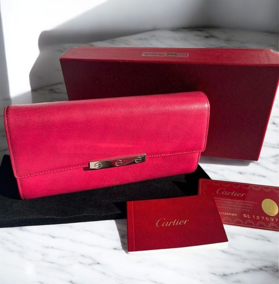 Cartier Love Pink Leather Bi-fold Long Wallet with Vis Motif Logo for Women