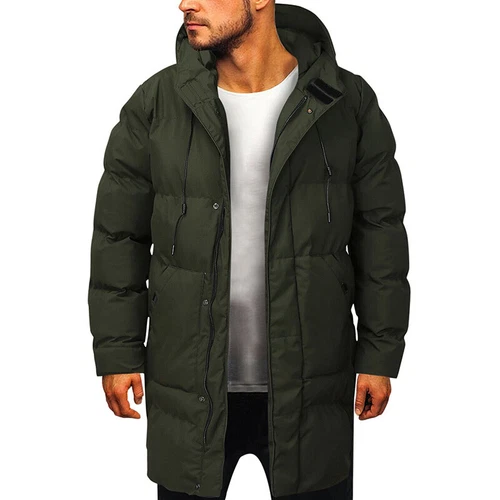 Herren langer gefütterter Mantel Kapuze dicke Luftpolsterjacke gesteppt wattiert - Bild 24 von 39