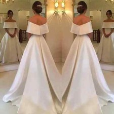 Simple A-Line Wedding Dresses Off Shoulder Cap Sleeved Sweep Train Bridal Gowns