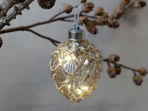 Edel Baumschmuck Weihnachten Zapfen mit LED Chic Antique Glas H10/D8 51884-20 - Bild 1 von 3