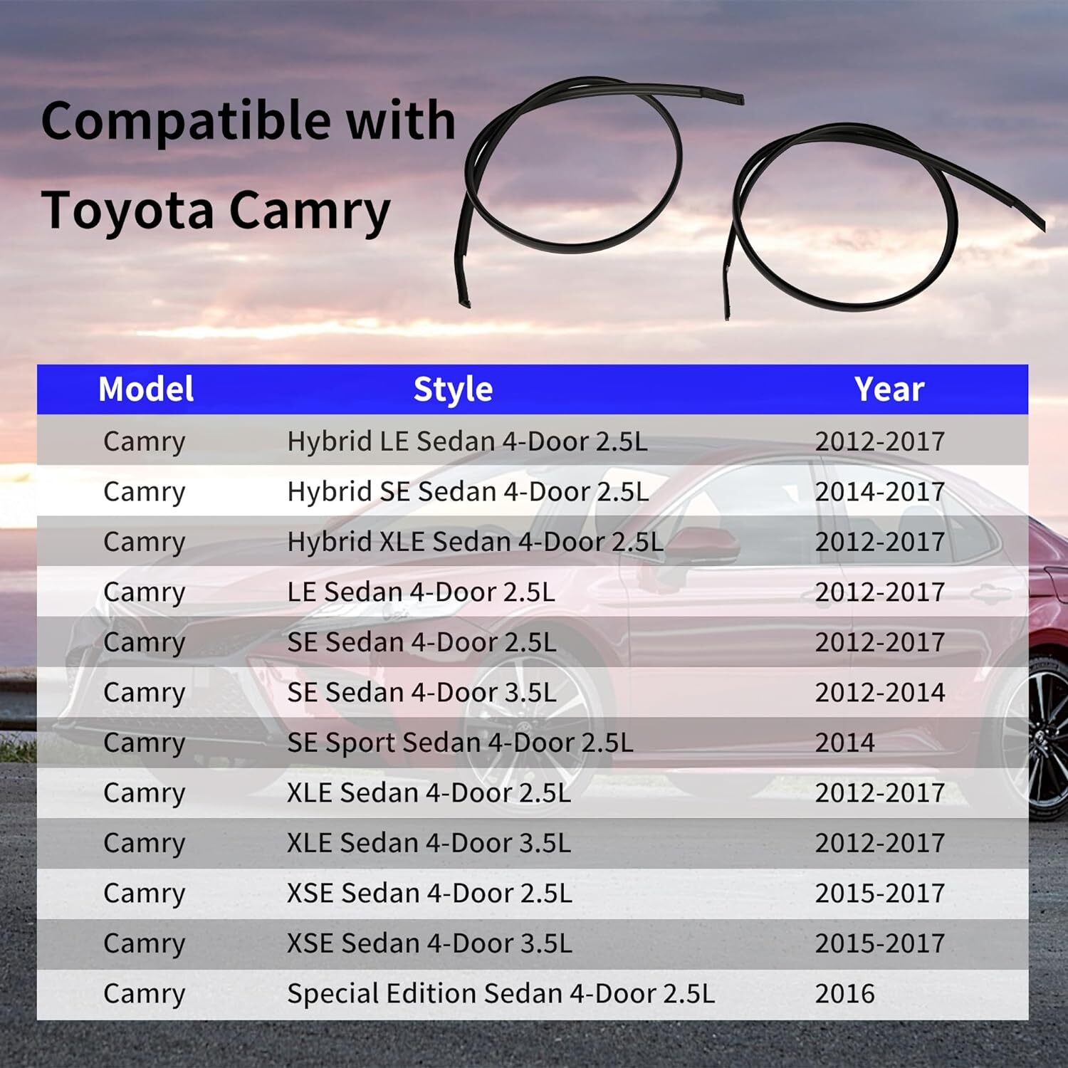 For 20122017 Toyota Camry Roof Trim Molding Kit Sealing Strip Weather Stripping eBay