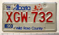 1990 Alberta  Wild Rose Country  Motorcycle License Plate XGW-732 (natural)