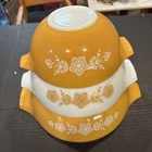 PYREX - 3 pc. Gold & White BUTTERFLY GOLD Cinderella Mixing, Nesting Bowl Set