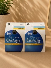 L'eggs Sheer Energy Control Top sheer toe Energizing Pantyhose JET BLK 2PACK