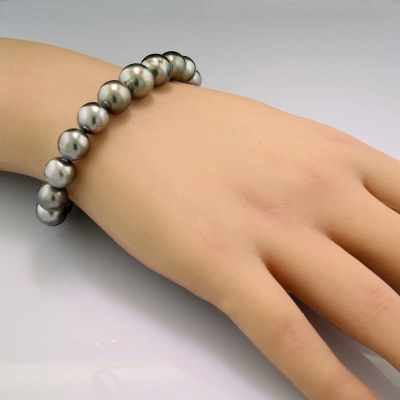 Wert 2.650 Euro Tahitiperlen-Armband silbergraue 9,0-10,0 mm Flex-Schmuck Neu