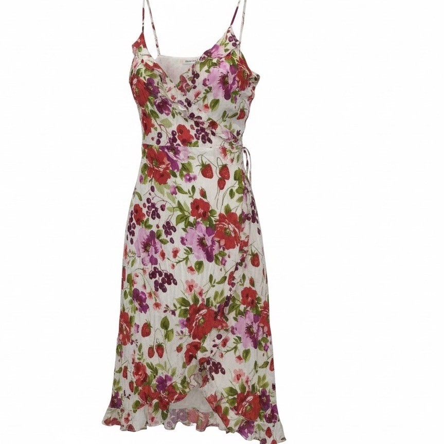 Abercrombie & Fitch XL Strawberry Floral Wrap Midi Dress White Ruffle Summer