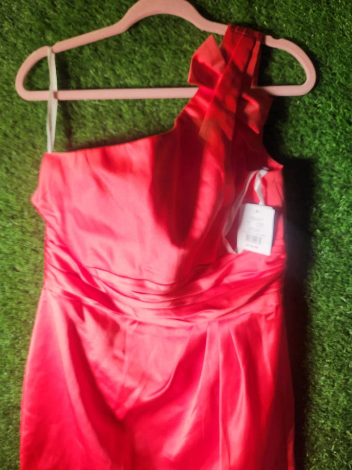 DAVIDS BRIDAL Women's 12 Pink Guava One Shoulder Satin Dress Bridesmaid Formal - Image 2 of 4