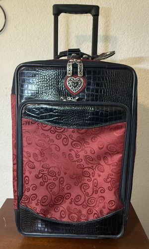 VTG Brighton Luggage Ruby Red Leather 22” Rolling Wheeled Carry On Suitcase