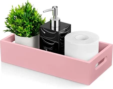 ALELION Pink Bathroom Basket for Organizing - Wooden Toilet Tank Paper Basket wi
