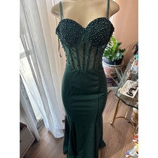 Fashion Nova Emerald Green Pearl Corset Mermaid Gown Open Back Size 6