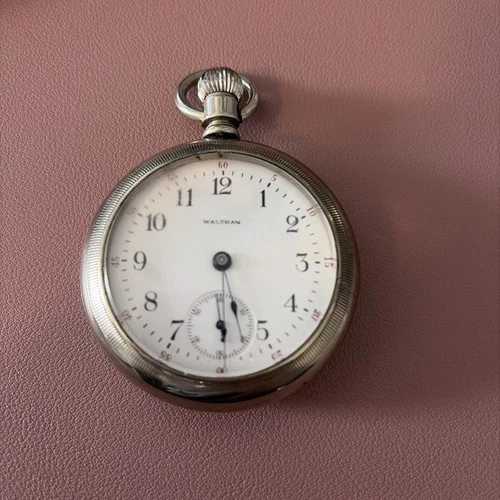 Antique 1916 Waltham Locomotive 18s Pocket Watch 15 Jewels Silverode Case 58.5mm