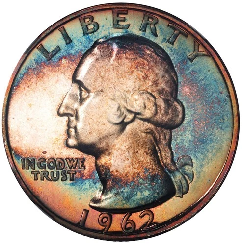 1962 Toned Washington Quarter Proof NGC PF 66 PR 66 See Video Toning Silver Coin