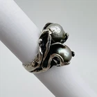 Artisan Sterling Silver Cultured Pearl Brutalist Statement Ring Size 7 Vintage