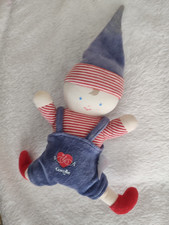 doudou peluche  lutin garcon bleu rouge raye blanc poisson coeur  grelot COROLLE