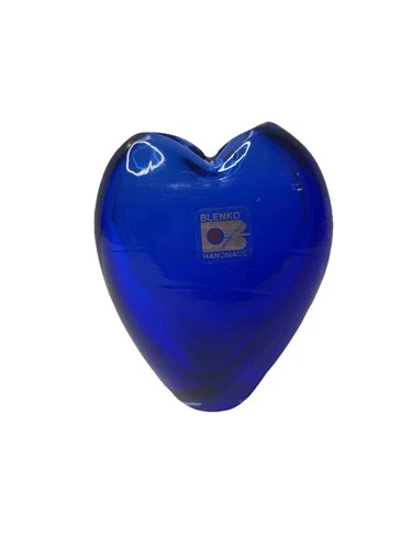 Blenko Glass Heart Shaped Bud Vase 4” Paperweight Love Valentine blue W/label