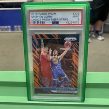 Stephen Curry PSA 9 2018-19 Panini Prizm Tiger Stripe #222 Gem Mint Warriors