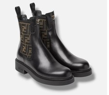 Fendi Women's Black Fendi Filo Leather & FF Fabric Biker Boots Size 38