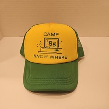 Stranger Things Camp Know Where 1985 Snapback Mesh Hat Green Yellow Trucker Cap