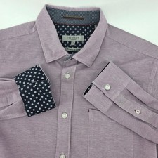 Ted Baker London Broader Purple Textured Cotton Button Down Shirt Mens 4 Large