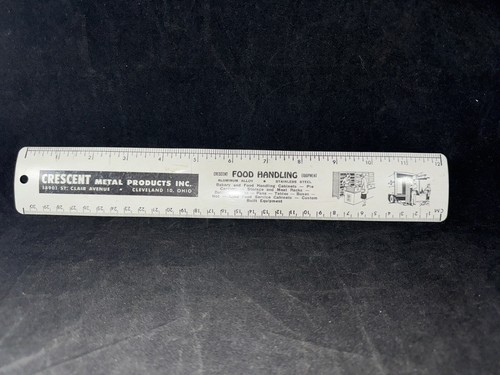 Vintage Crescent FOOD HANDLING Equipment Tin Metal Ruler Advertising ...