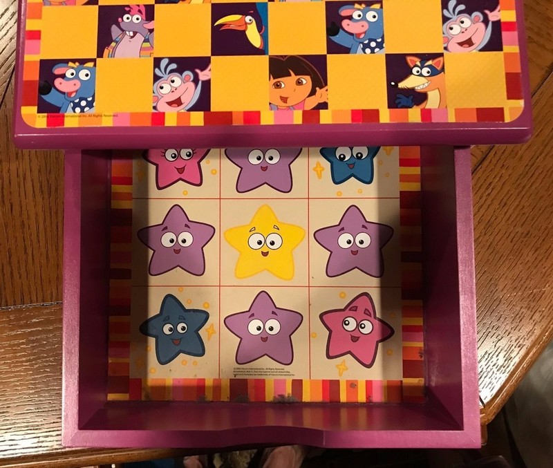 Unique Dora the Explorer Wooden Storage Box w Checkers Play top and drawer