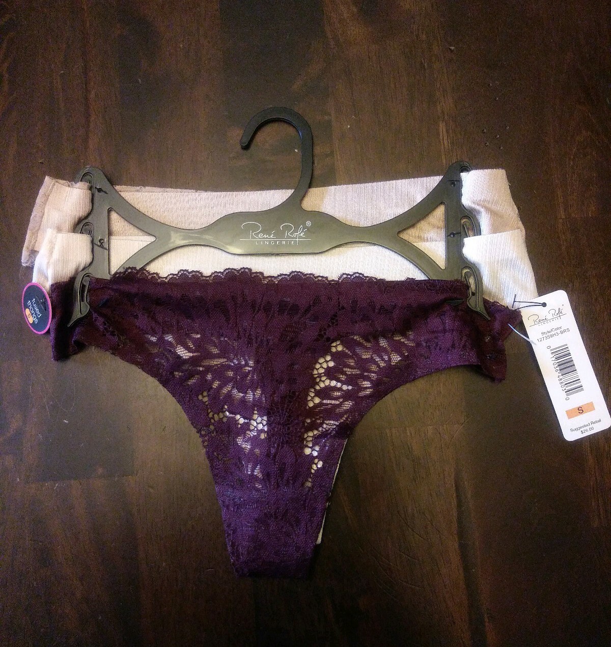 Rene Rofe Lingerie 3 Pack Thongs Lace Burgundy Nude Small Women