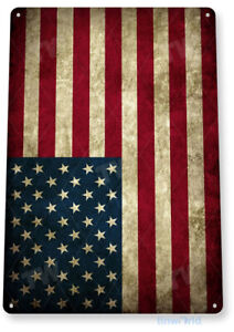 Patriotic Vintage American Flag Sign 8 x 12" Tin Sign USA Patriotic Home Decor 