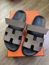 HERMES Chypre Sandals Slides Etoupe Epsom Leather Size 38.5 Brand New