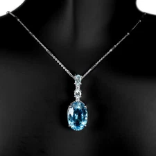 Summer 925 Silver Necklace Oval Swiss Blue Topaz 14x10mm Gemstone Jewelry 16in
