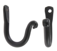 2; forged black cast iron wall PA Amish J hooks strong sturdy metal powder coat