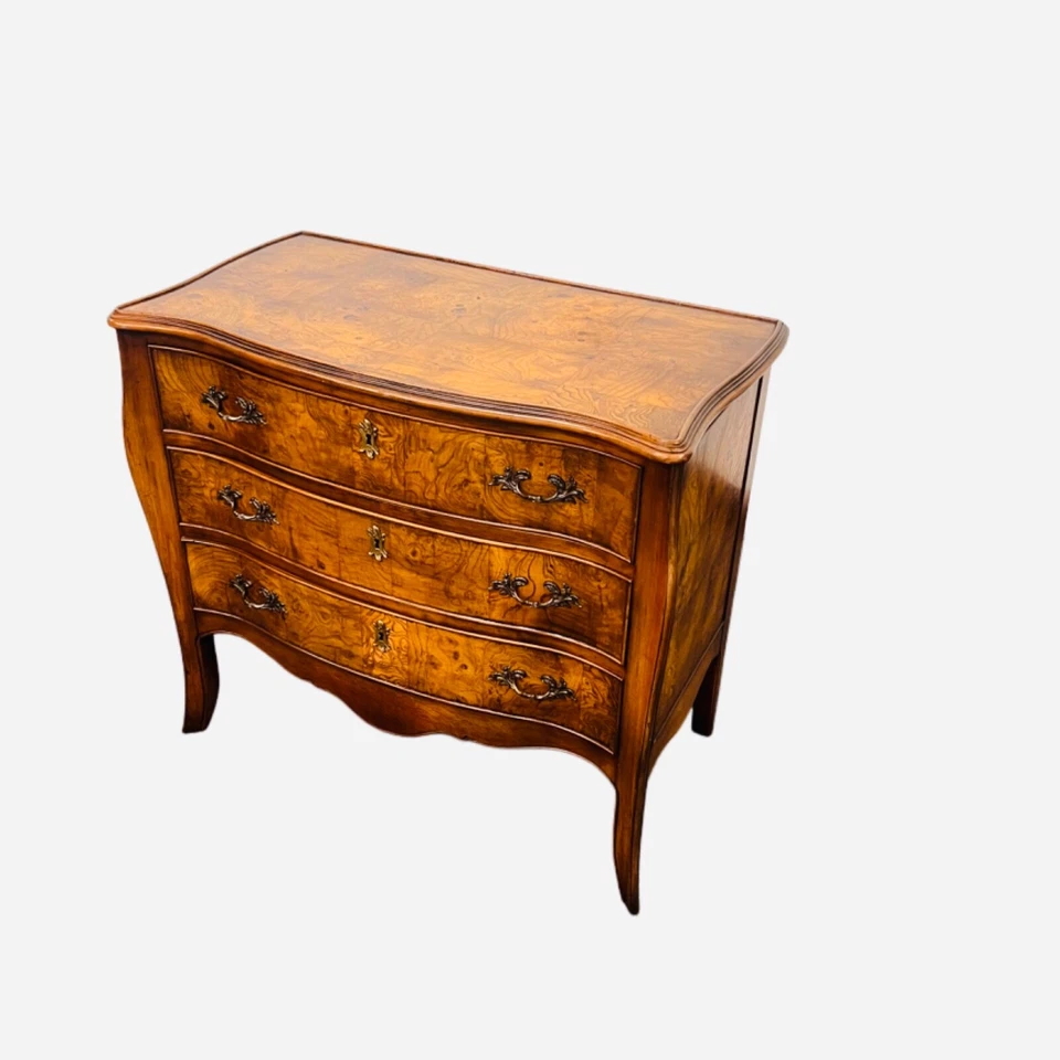 Cajonera baja de nogal burlado, cómoda, cómoda con 3 cajones, muebles de dormitorio Foto 3 de 4