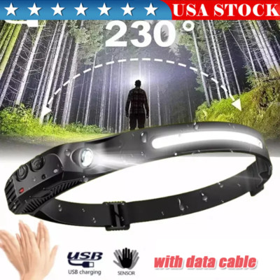 COB LED Headlamp USB Rechargeable Headlight Torch Work Light Bar Head Band Lamp