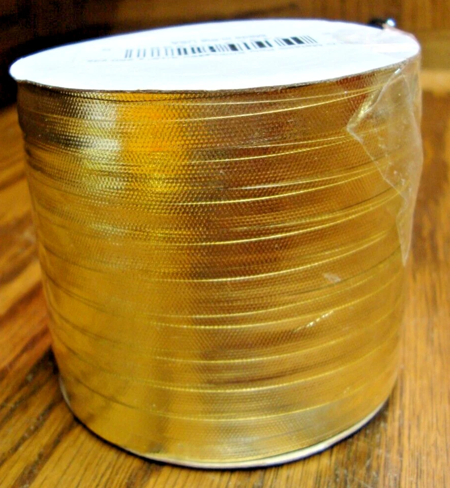 Gold Metallic Spool of Ribbon Poly-Embossed 3/16" x 250 Yards~Made in USA    221 - Image 3 of 3