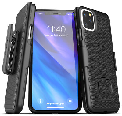 iPhone 11 / 11 Pro Max Belt Clip Case Ultra Slim Cover with Holster (Black)