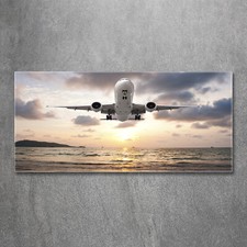 Tulup Image Sur Verre Trempé Tableaux 120x60 - Avion Au Bord De La Mer