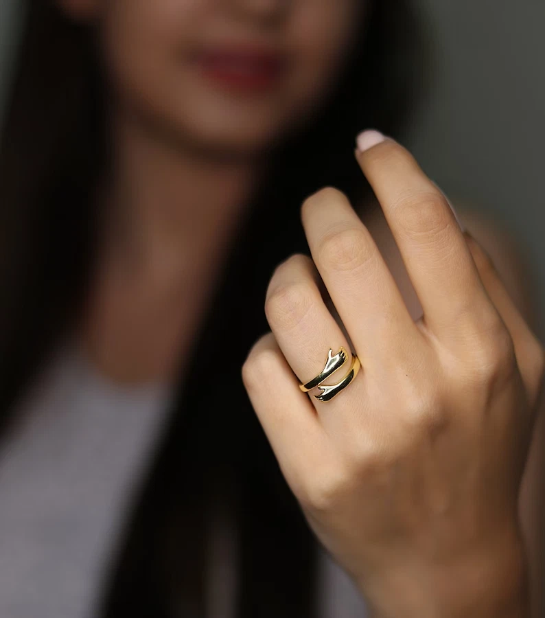 Hug Ring 925 Sterling Silver Ring Adjustable Ring Hugging Hand