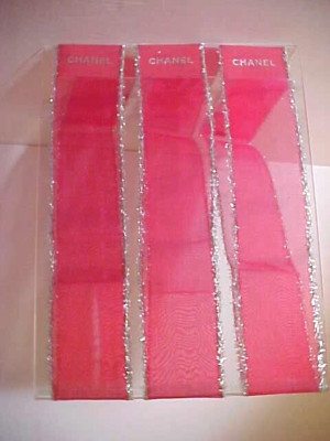 Lot (3) Chanel Large Ribbon Band Red Silver Edge Gift Craft Ribbon Pre ...