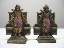 Set of 2 Cast Iron Bookends Dutch Girl Carrying Pails Buckets Water